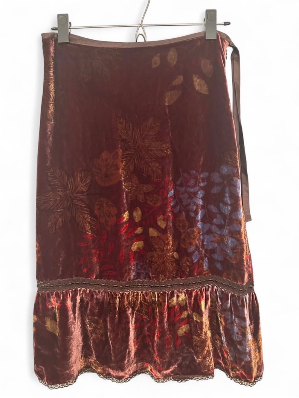 Vintage Kenneth Cole NY Burnout Velvet Ruffle Midi Skirt Size 2 (QBMU2901)